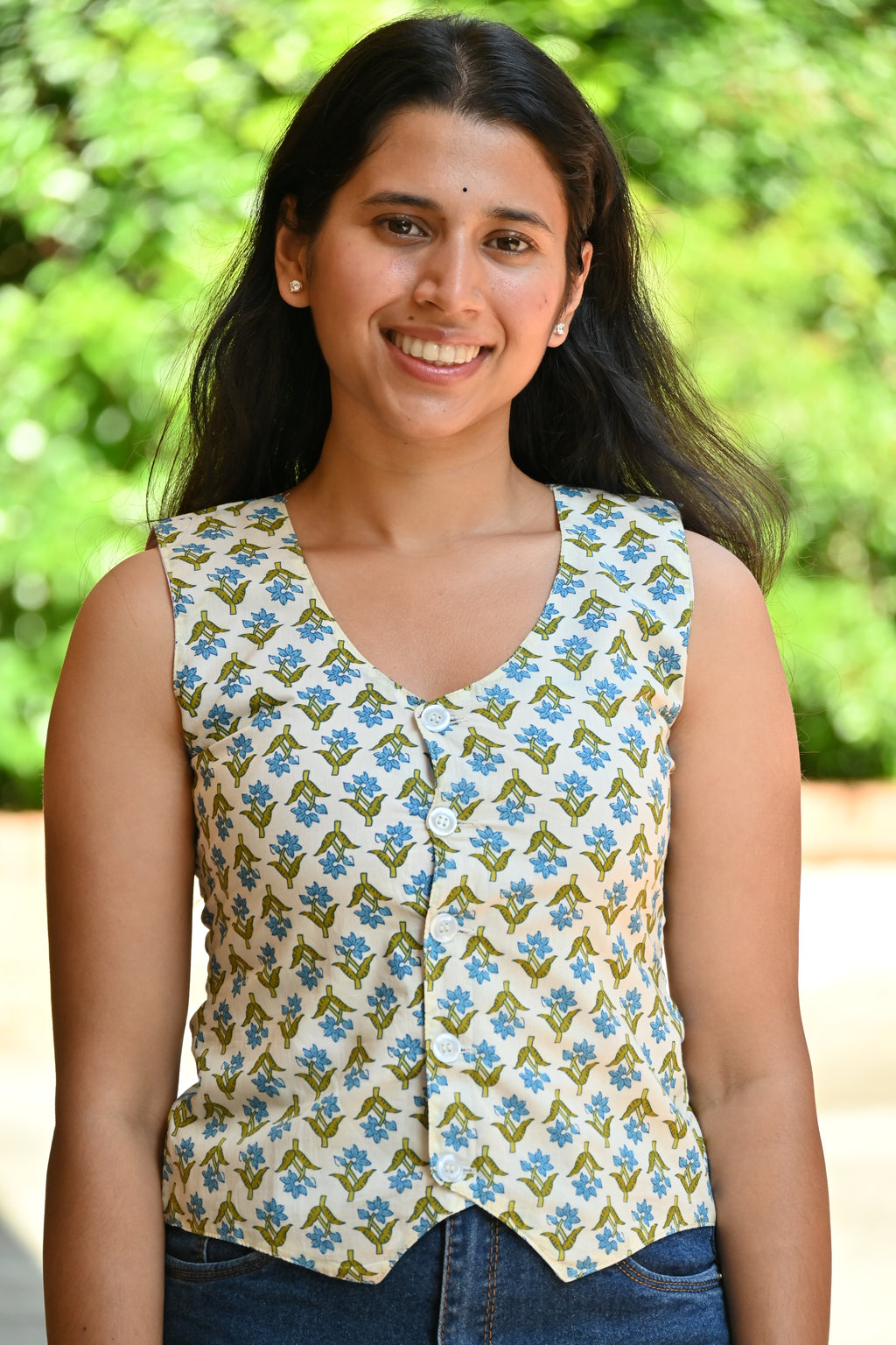 Daisy - Handblock printed cotton waistcoat