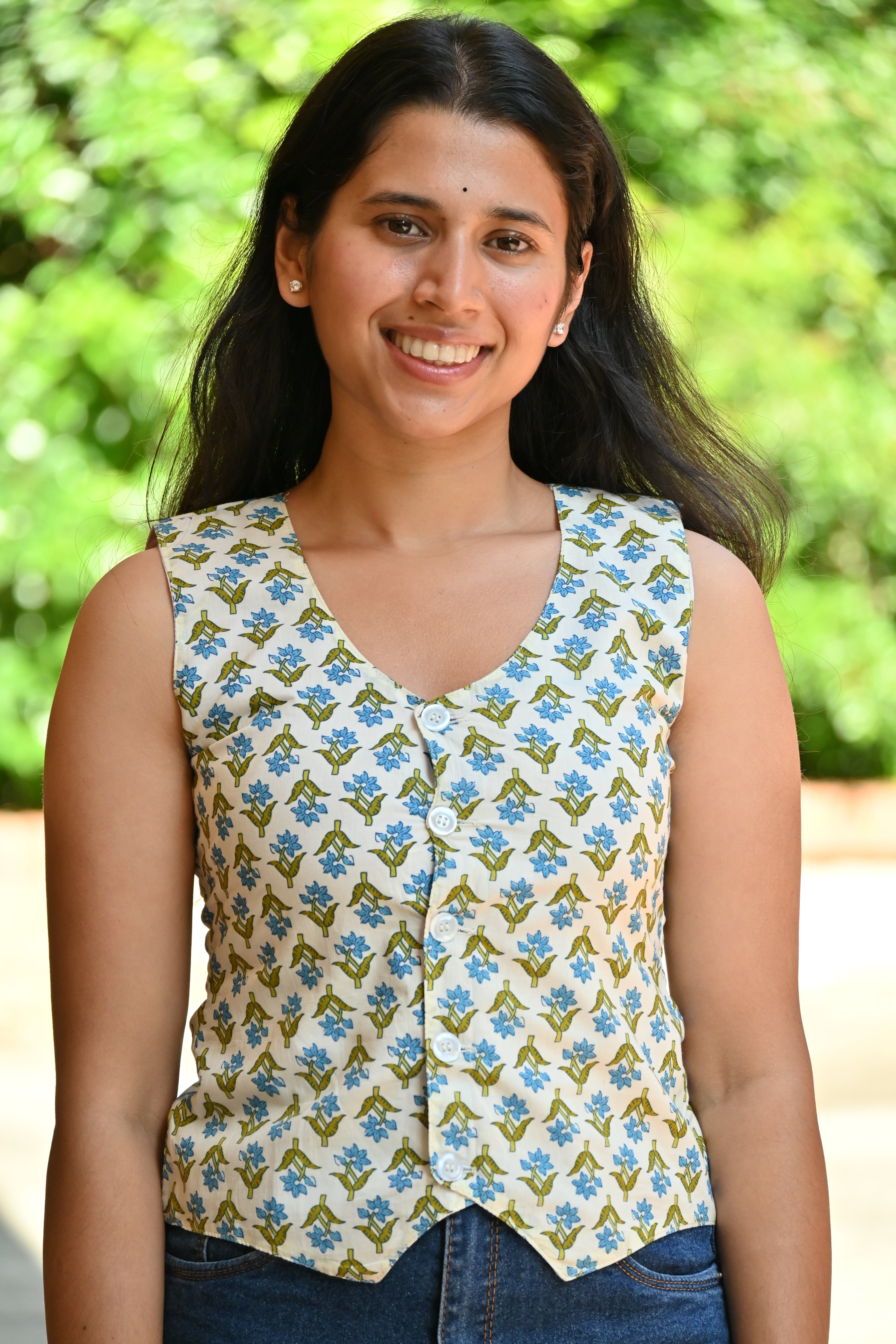 Daisy - Handblock printed cotton waistcoat