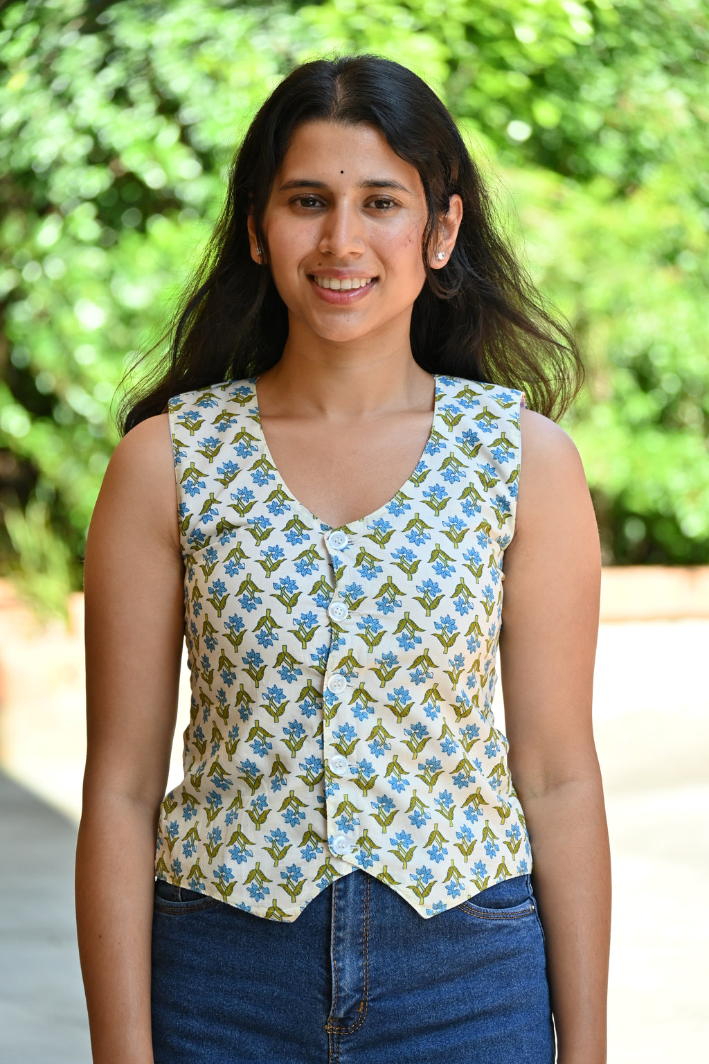 Daisy - Handblock printed cotton waistcoat