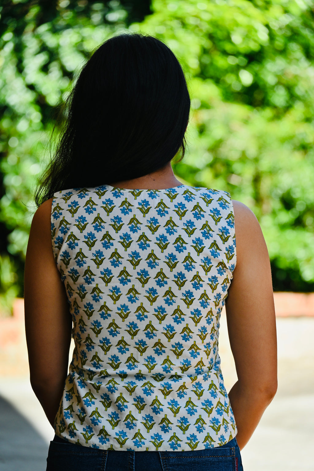 Daisy - Handblock printed cotton waistcoat