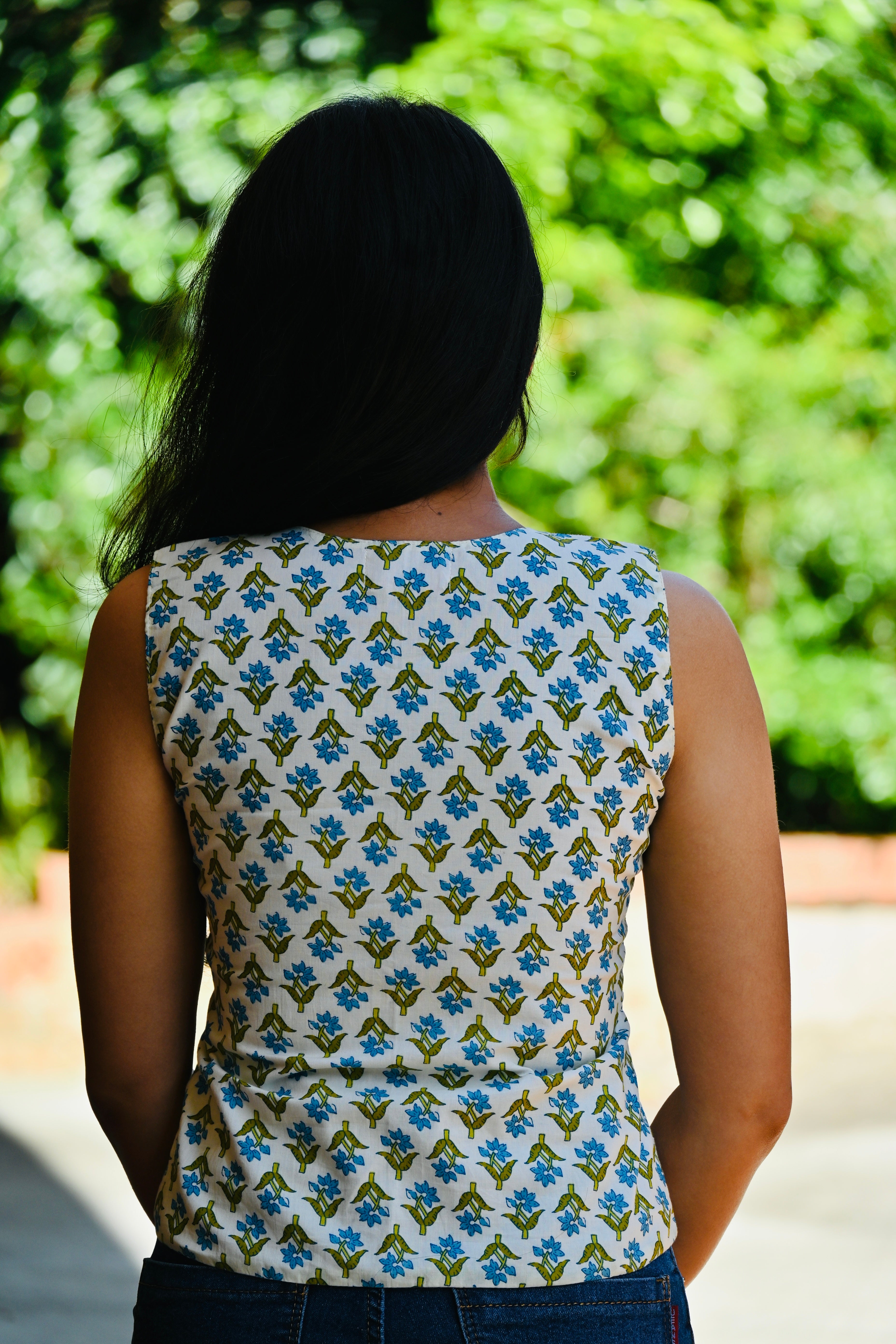 Daisy - Handblock printed cotton waistcoat
