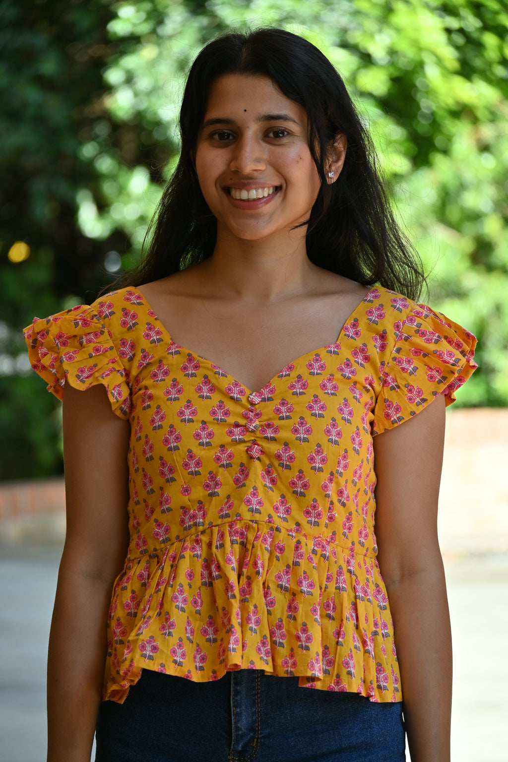 Paarijat - Handblock printed ruffle cotton top