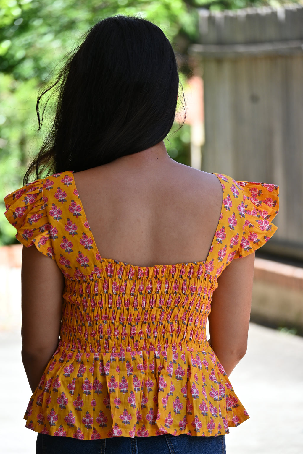 Paarijat - Handblock printed ruffle cotton top