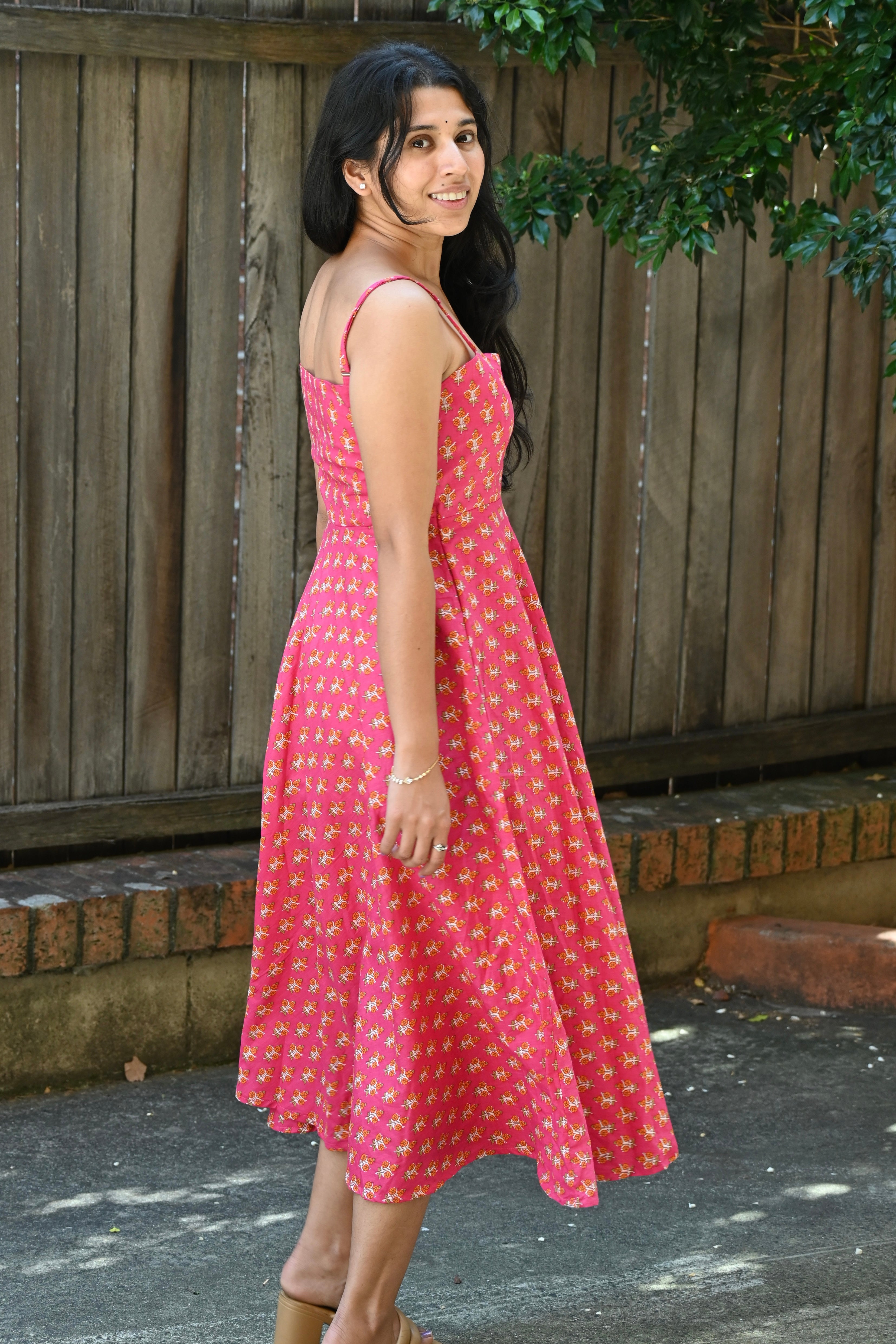 Gulab - A line midi handblock printed cotton dress
