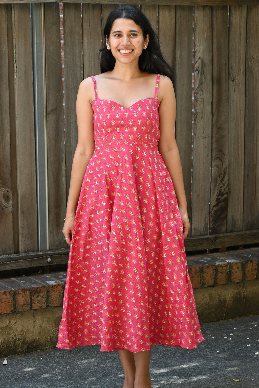 Gulab - A line midi handblock printed cotton dress