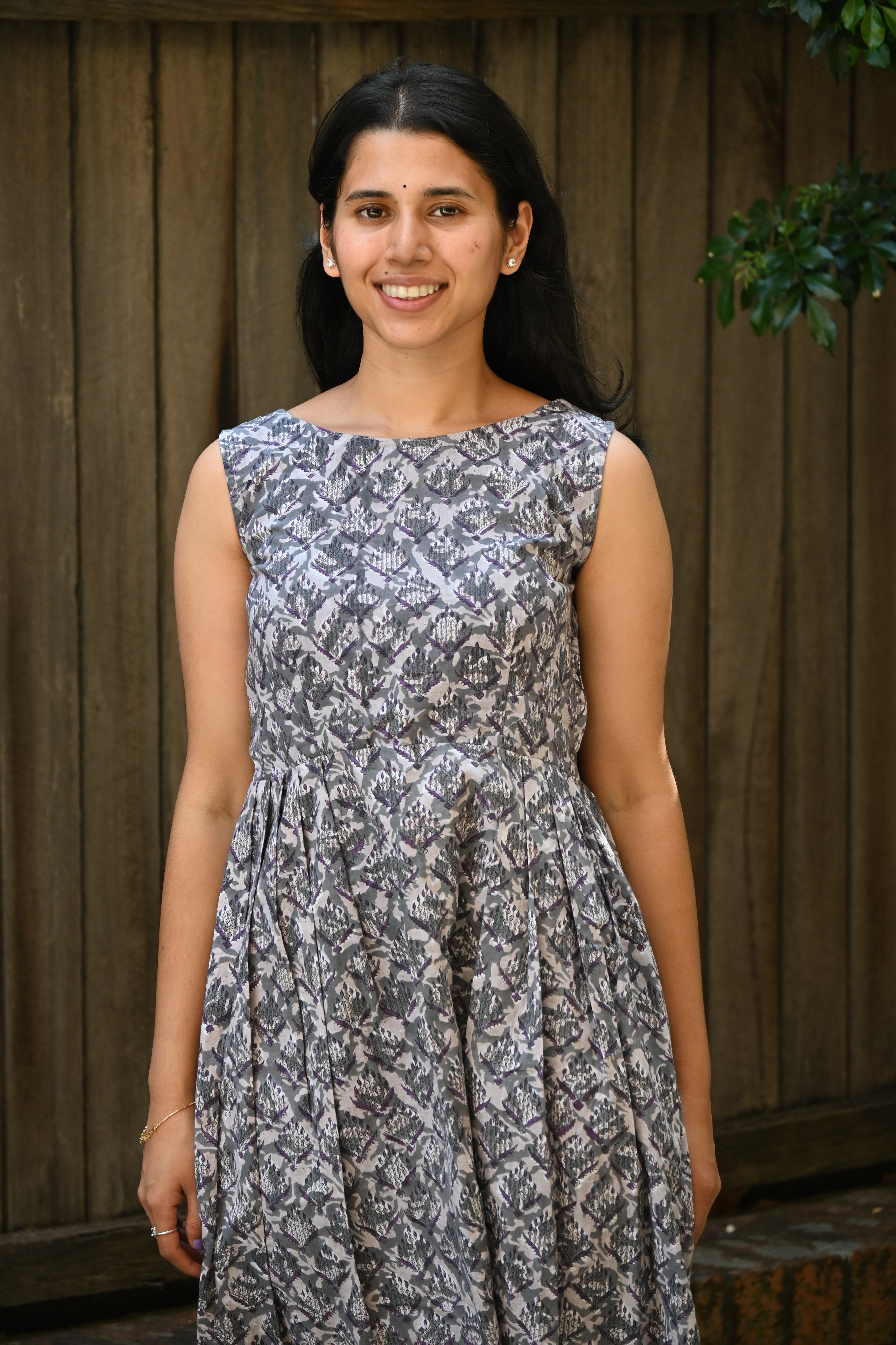 Leela - Boat Neck handblock printed midi cotton dress